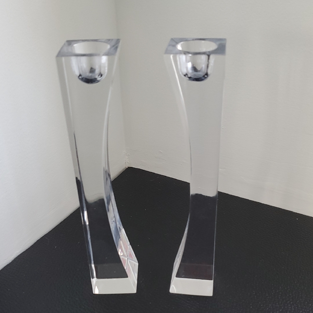 Nambe Clear Glass Kissing Candle Holders